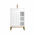 James Martin Vanities Alicante 24in Single Vanity, Glossy White, Radiant Gold w/ White Glossy Composite Stone Top E110V24GWRGDWG